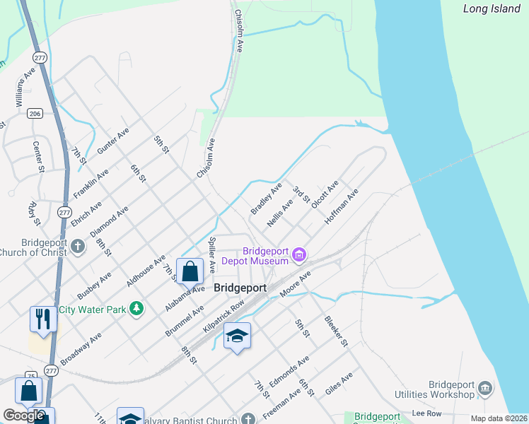 map of restaurants, bars, coffee shops, grocery stores, and more near 412 Bradley Avenue in Bridgeport