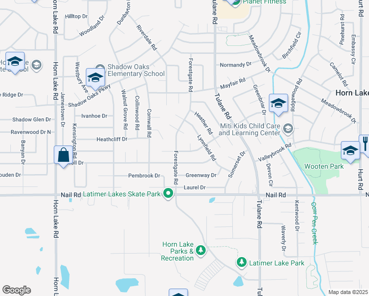 map of restaurants, bars, coffee shops, grocery stores, and more near 3416 Fairmeadow Drive in Horn Lake