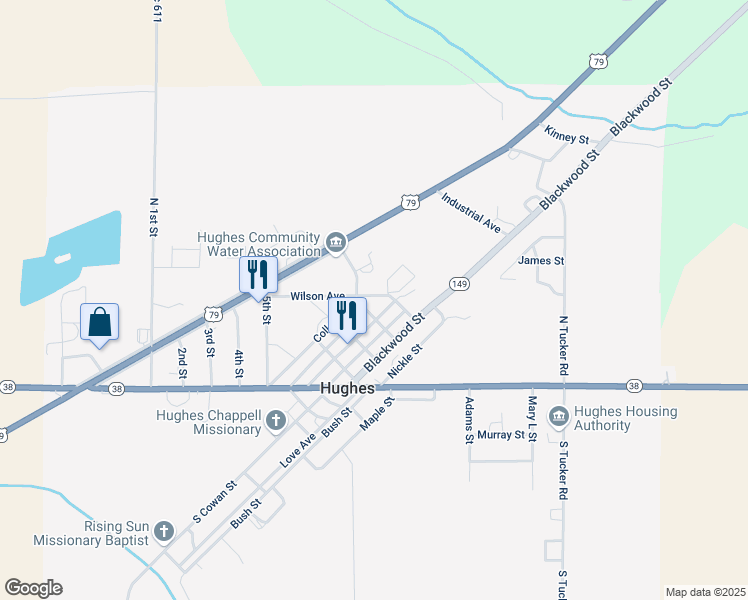 map of restaurants, bars, coffee shops, grocery stores, and more near 304 Wilson Avenue in Hughes