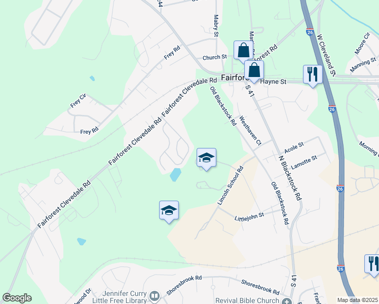 map of restaurants, bars, coffee shops, grocery stores, and more near 49 Palm Tree Drive in Spartanburg