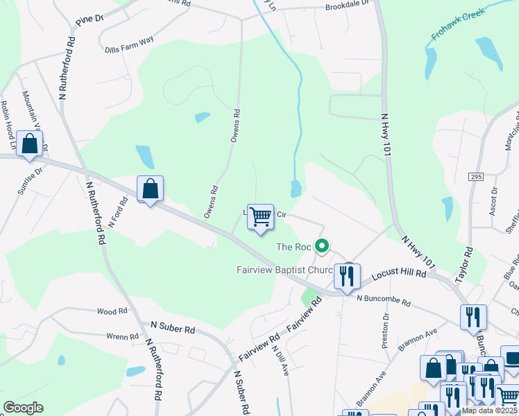 map of restaurants, bars, coffee shops, grocery stores, and more near Mountain View Court in Greer