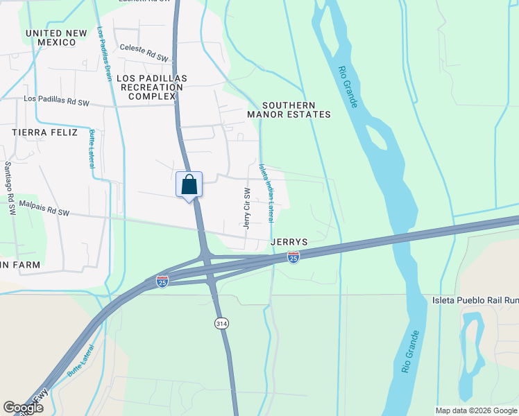 map of restaurants, bars, coffee shops, grocery stores, and more near 1804 Jerry Place Southwest in Albuquerque