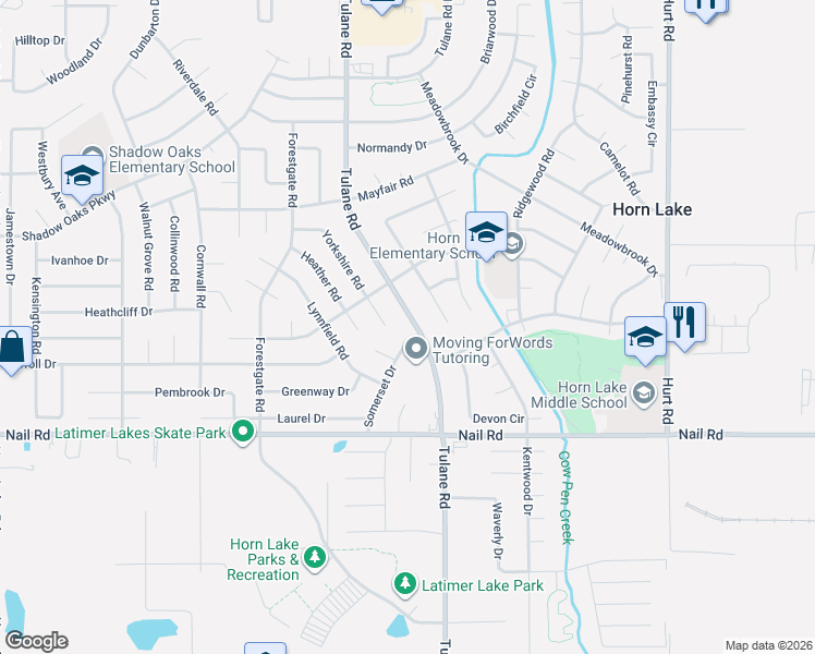 map of restaurants, bars, coffee shops, grocery stores, and more near 6270 Yorkshire Cove in Horn Lake