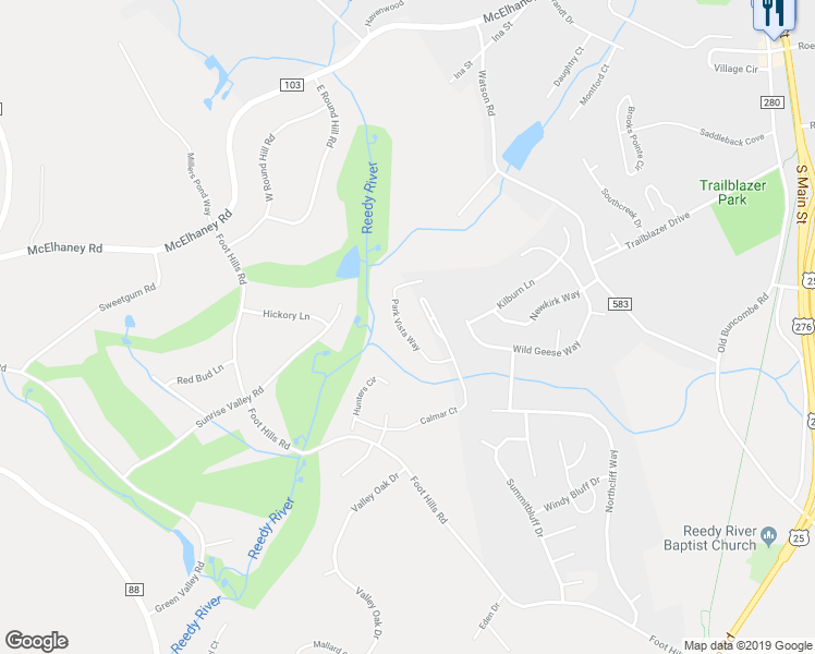 map of restaurants, bars, coffee shops, grocery stores, and more near 46 Park Vista Way in Greenville