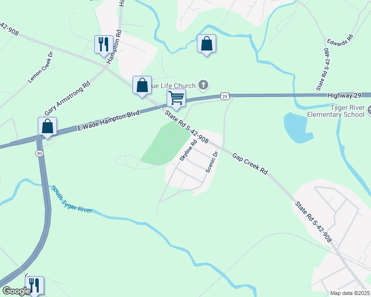map of restaurants, bars, coffee shops, grocery stores, and more near in Spartanburg County