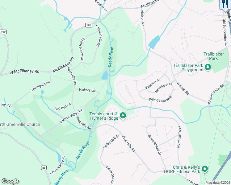 map of restaurants, bars, coffee shops, grocery stores, and more near 51 Park Vista Way in Greenville