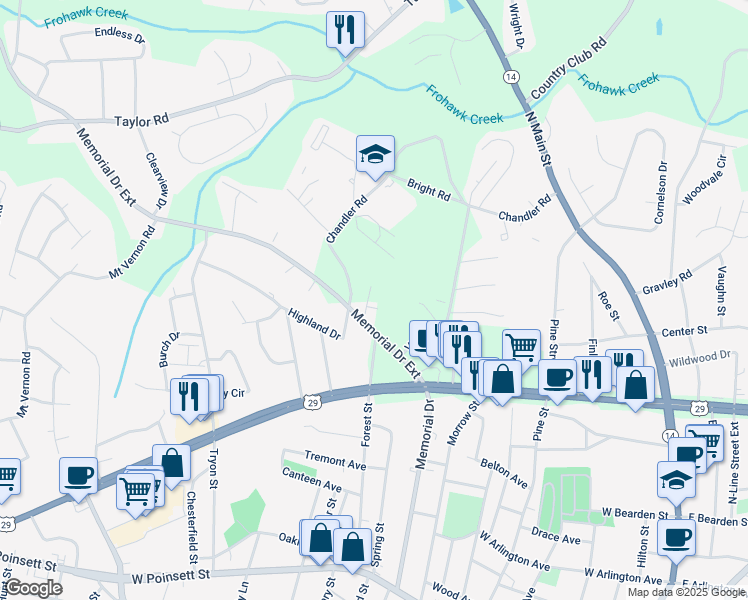 map of restaurants, bars, coffee shops, grocery stores, and more near 428 Memorial Drive Extension in Greer