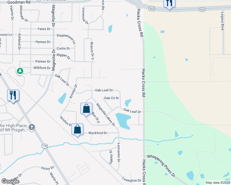 map of restaurants, bars, coffee shops, grocery stores, and more near 10748 Oak Circle South in Olive Branch