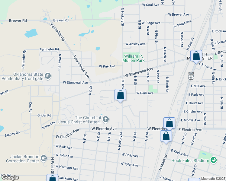 map of restaurants, bars, coffee shops, grocery stores, and more near 656 West Park Avenue in McAlester