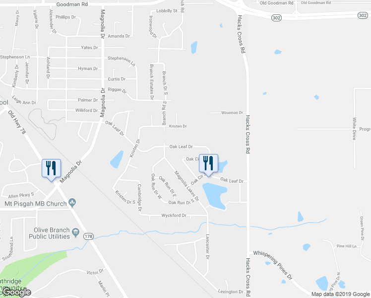 map of restaurants, bars, coffee shops, grocery stores, and more near 10665 Oak Leaf Drive in Olive Branch