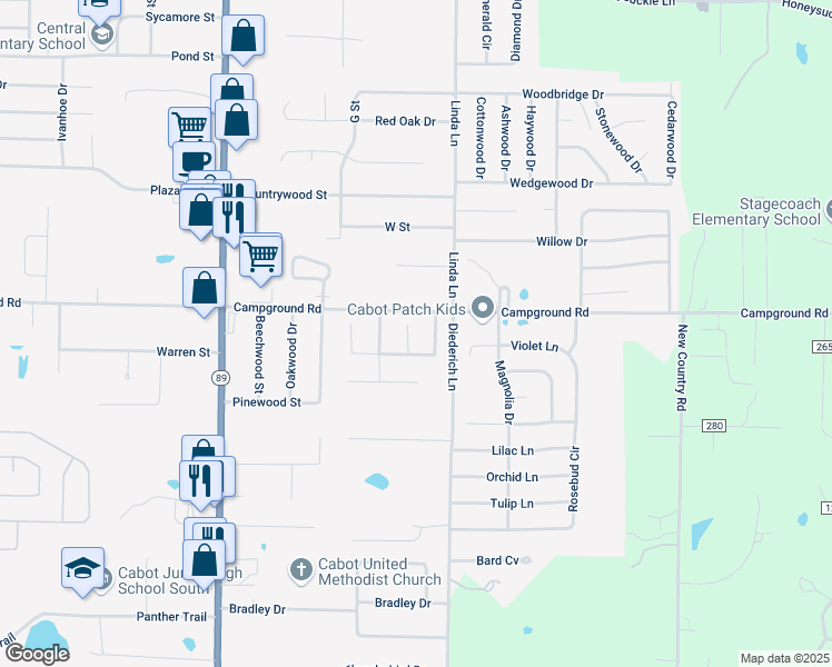 map of restaurants, bars, coffee shops, grocery stores, and more near 11 Statesboro Cove in Cabot