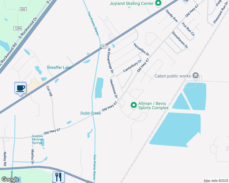 map of restaurants, bars, coffee shops, grocery stores, and more near 19 Heelstone Drive in Cabot