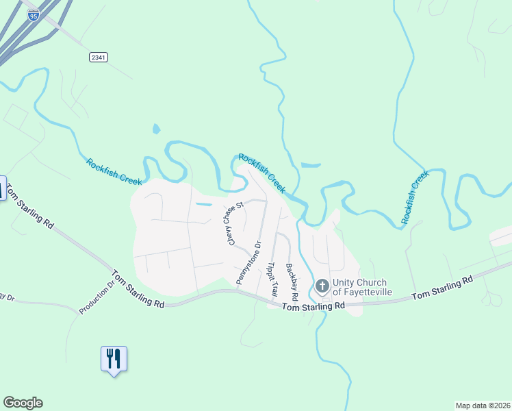 map of restaurants, bars, coffee shops, grocery stores, and more near 4583 Cripplecreek Court in Fayetteville