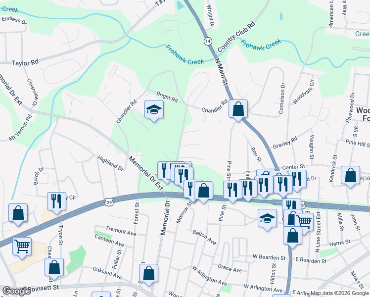 map of restaurants, bars, coffee shops, grocery stores, and more near 15 Shady Hollow Lane in Greer