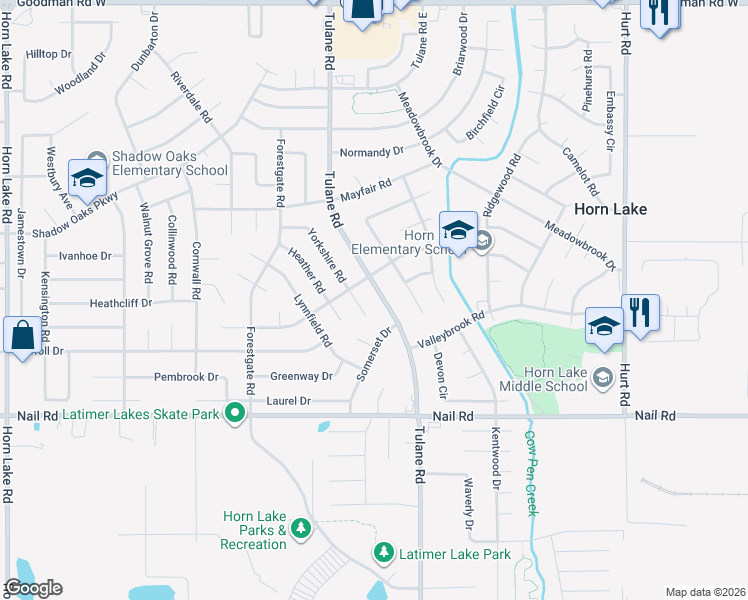 map of restaurants, bars, coffee shops, grocery stores, and more near 6315 Tulane Road in Horn Lake