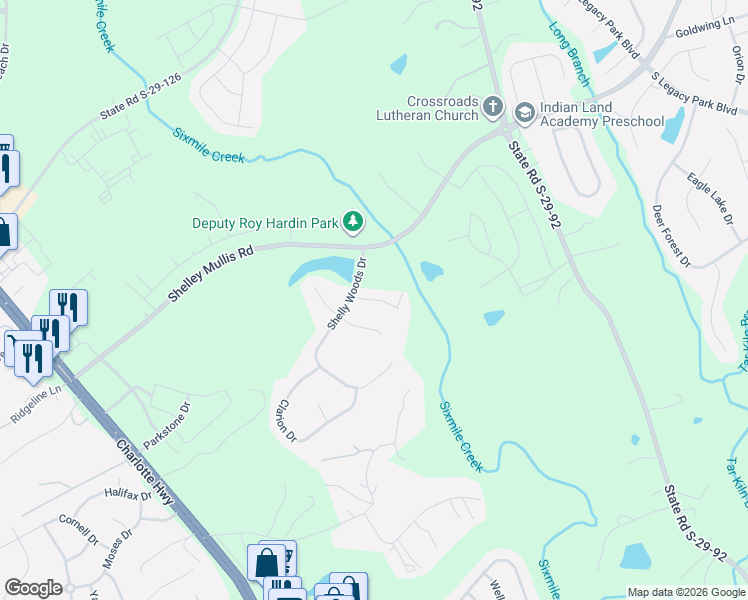 map of restaurants, bars, coffee shops, grocery stores, and more near 2221 Creek View Court in Fort Mill