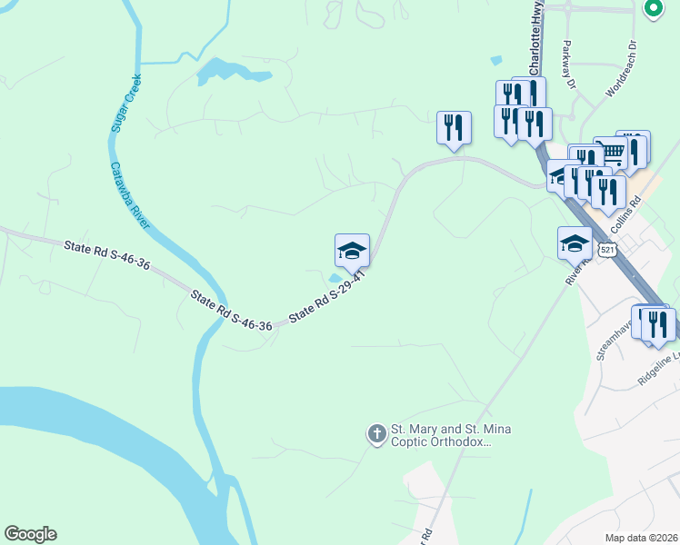 map of restaurants, bars, coffee shops, grocery stores, and more near 4412 Dobys Bridge Road in Fort Mill