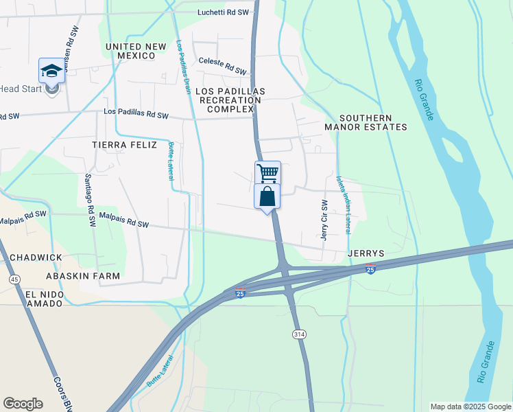 map of restaurants, bars, coffee shops, grocery stores, and more near 2107 Judy Drive Southwest in Albuquerque
