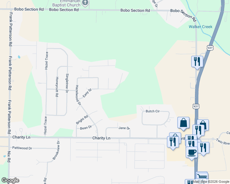 map of restaurants, bars, coffee shops, grocery stores, and more near 132 Easy Street in Hazel Green