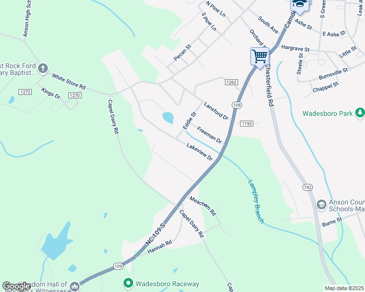 map of restaurants, bars, coffee shops, grocery stores, and more near 310 Eddie Street in Wadesboro