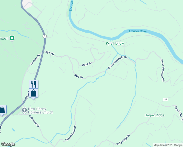 map of restaurants, bars, coffee shops, grocery stores, and more near 68 Shalom View in Blue Ridge