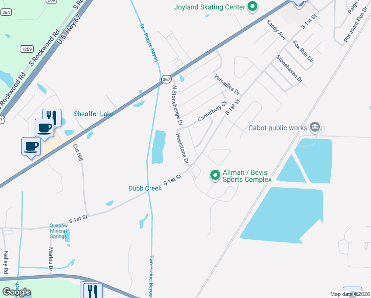map of restaurants, bars, coffee shops, grocery stores, and more near 28 Heelstone Drive in Cabot