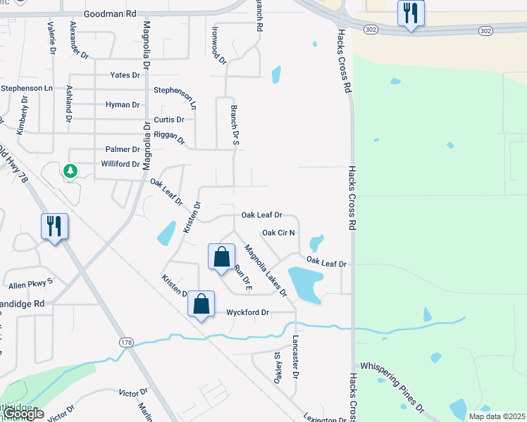 map of restaurants, bars, coffee shops, grocery stores, and more near 10662 Oak Leaf Drive in Olive Branch