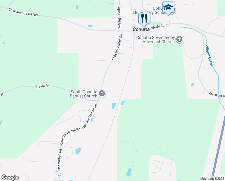 map of restaurants, bars, coffee shops, grocery stores, and more near 5232 Cohutta Varnell Road in Cohutta