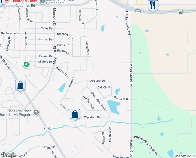 map of restaurants, bars, coffee shops, grocery stores, and more near 10649 Kristen Drive in Olive Branch