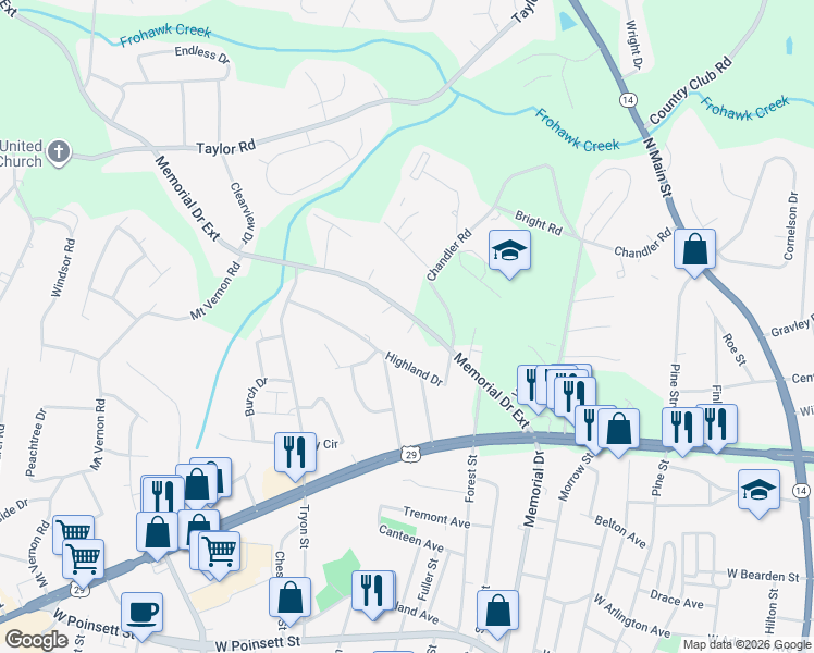 map of restaurants, bars, coffee shops, grocery stores, and more near 556 Memorial Drive Extension in Greer