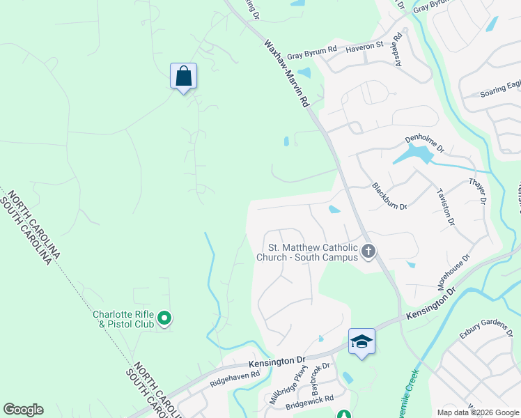 map of restaurants, bars, coffee shops, grocery stores, and more near 5138 Oak Grove Place in Waxhaw