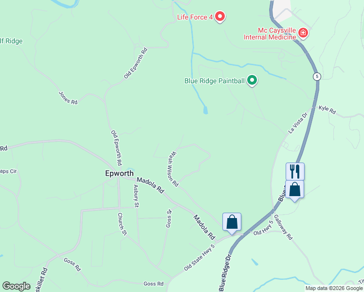 map of restaurants, bars, coffee shops, grocery stores, and more near 620 Washington Wilson Road in Blue Ridge