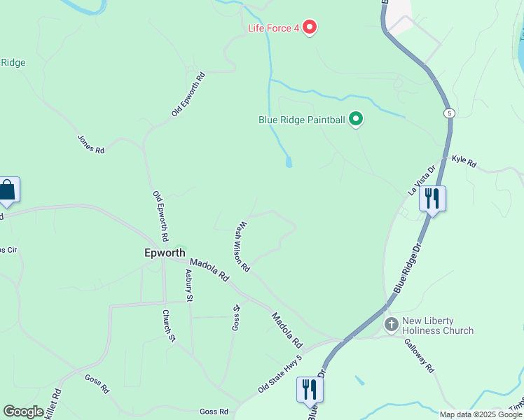 map of restaurants, bars, coffee shops, grocery stores, and more near 620 Washington Wilson Road in Blue Ridge