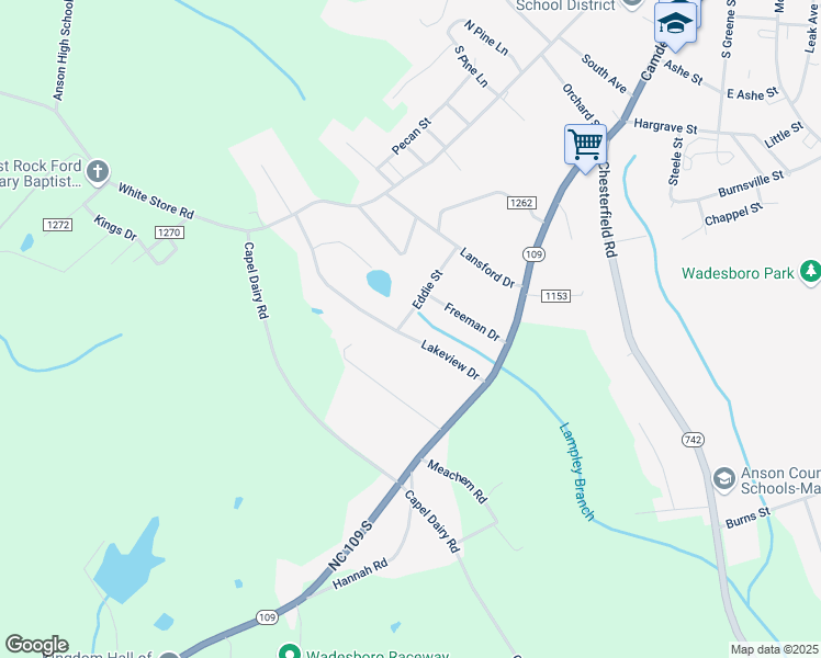 map of restaurants, bars, coffee shops, grocery stores, and more near 310 Eddie Street in Wadesboro
