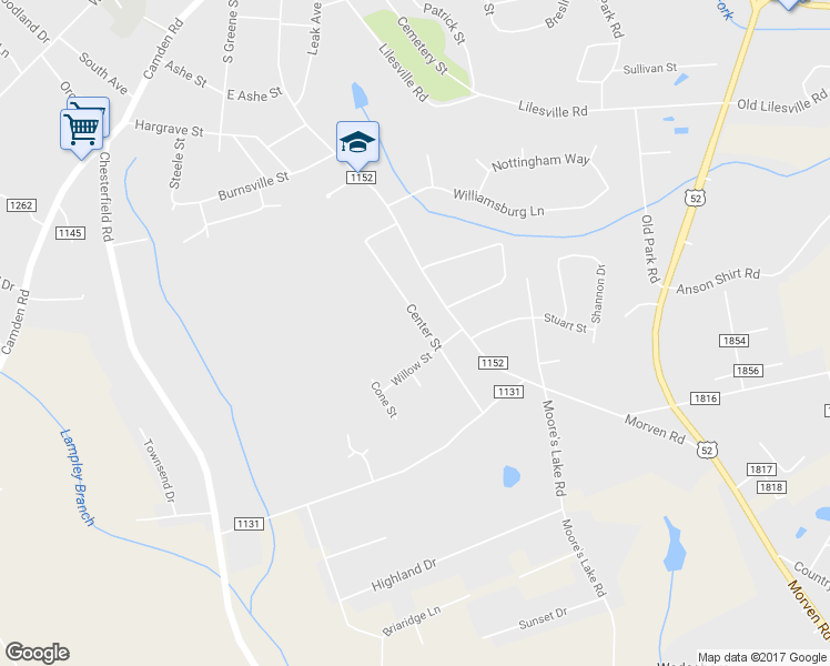 map of restaurants, bars, coffee shops, grocery stores, and more near 1308 Center Street in Wadesboro