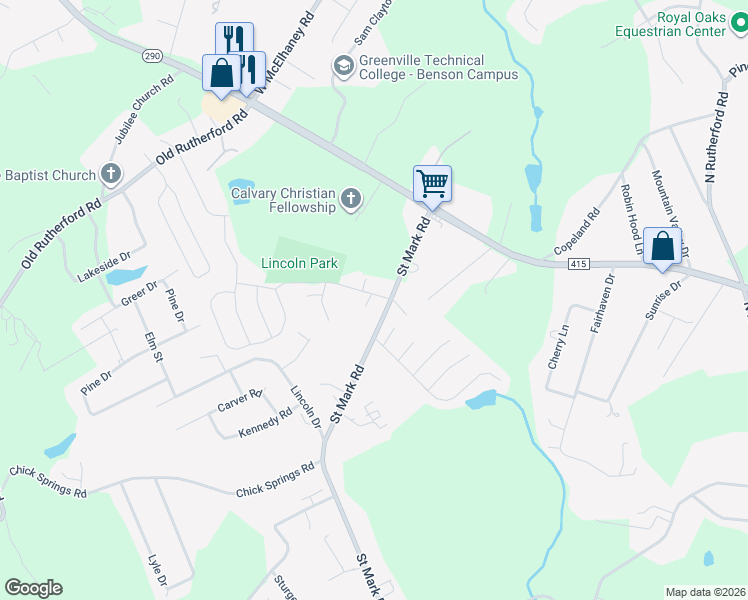 map of restaurants, bars, coffee shops, grocery stores, and more near 3 Harnitha Lane in Taylors