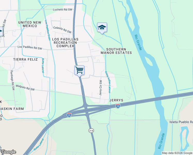map of restaurants, bars, coffee shops, grocery stores, and more near 1810 Marcelino Road Southwest in Albuquerque
