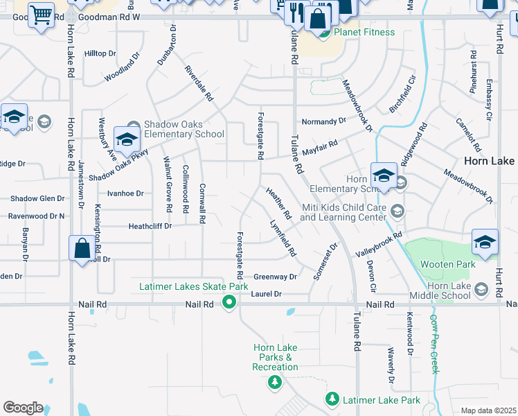 map of restaurants, bars, coffee shops, grocery stores, and more near 6390 Forestgate Road in Horn Lake