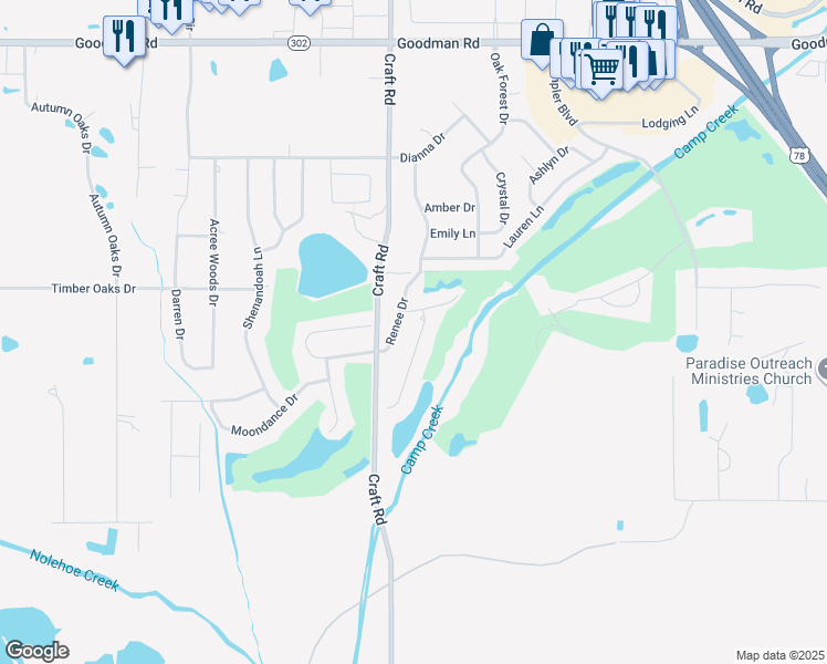 map of restaurants, bars, coffee shops, grocery stores, and more near 6459 Cheyenne Drive in Olive Branch