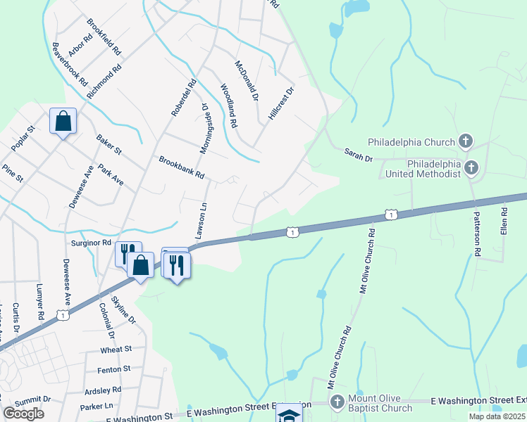 map of restaurants, bars, coffee shops, grocery stores, and more near 2308 Old Aberdeen Road in Rockingham