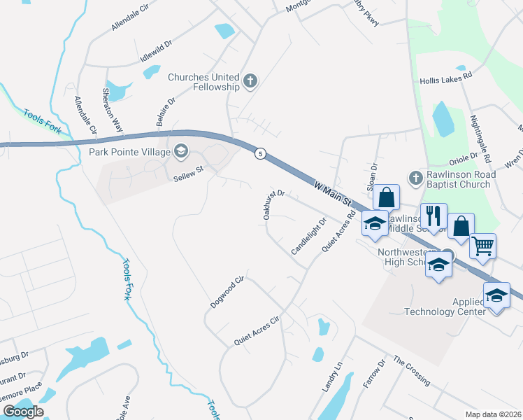 map of restaurants, bars, coffee shops, grocery stores, and more near 2722 Oakhurst Drive in Rock Hill
