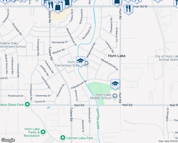 map of restaurants, bars, coffee shops, grocery stores, and more near 6341 Ridgewood Road in Horn Lake