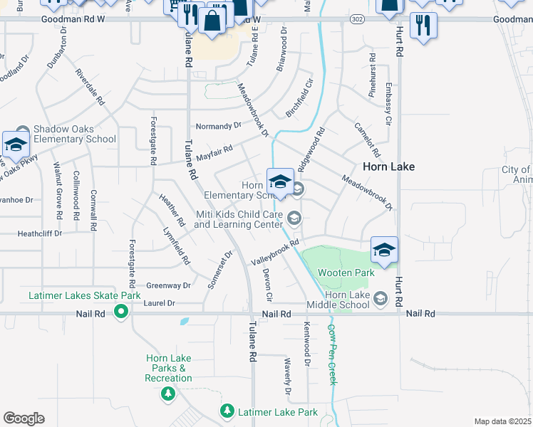 map of restaurants, bars, coffee shops, grocery stores, and more near 6350 Greenbriar Drive in Horn Lake