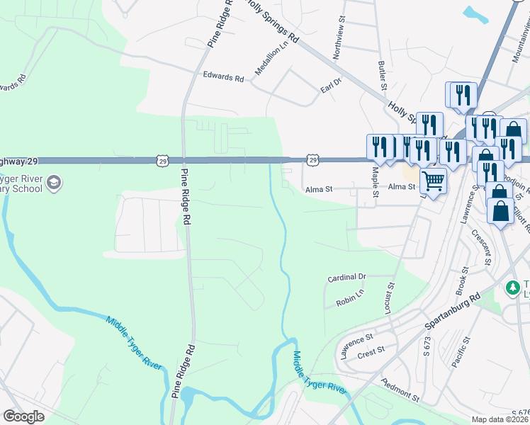 map of restaurants, bars, coffee shops, grocery stores, and more near 202 Tiara Ridge Lane in Duncan