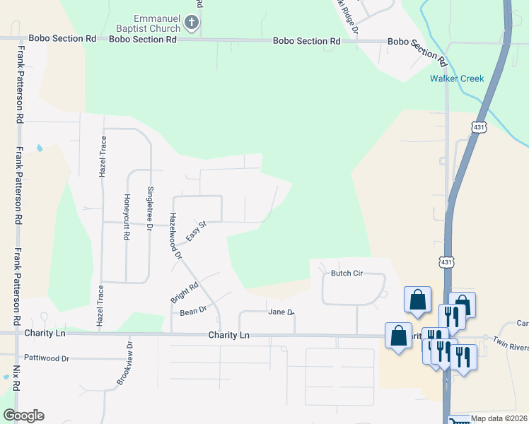 map of restaurants, bars, coffee shops, grocery stores, and more near 139 Easy Street in Hazel Green