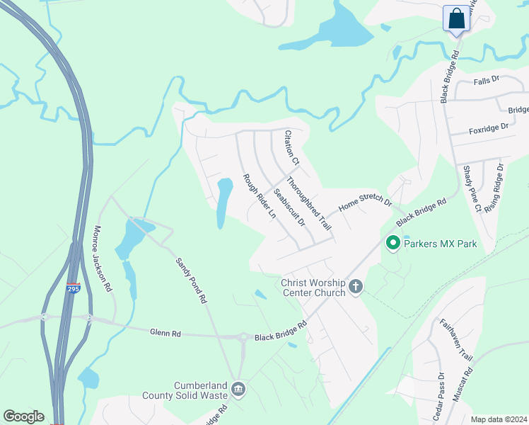 map of restaurants, bars, coffee shops, grocery stores, and more near 1449 Rough Rider Lane in Parkton