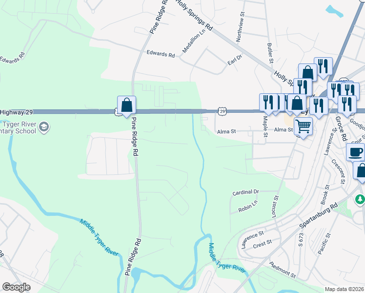 map of restaurants, bars, coffee shops, grocery stores, and more near 202 Tiara Ridge Lane in Duncan