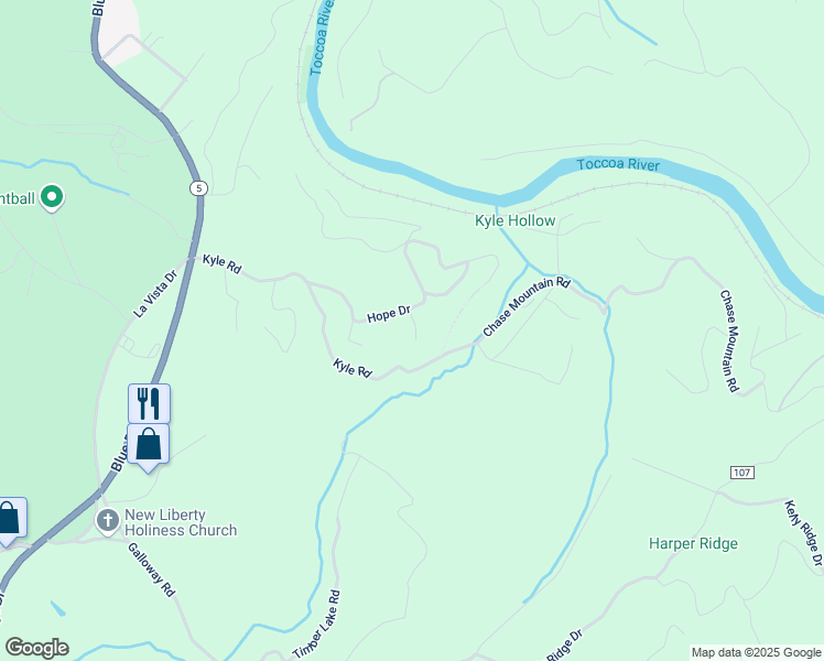 map of restaurants, bars, coffee shops, grocery stores, and more near 68 Shalom View in Blue Ridge