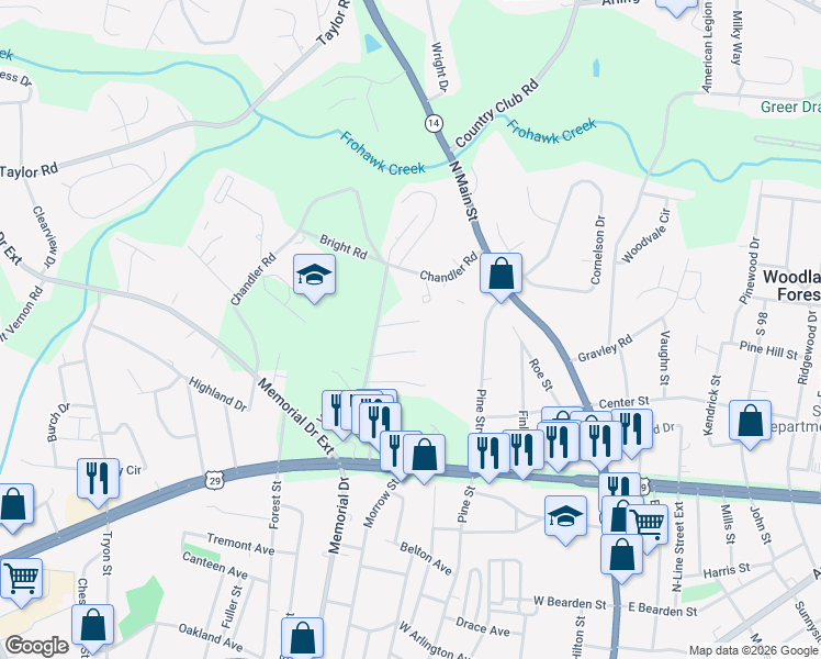 map of restaurants, bars, coffee shops, grocery stores, and more near 10 Lantern Lane in Greer