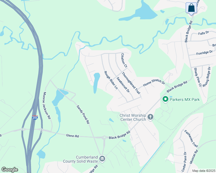 map of restaurants, bars, coffee shops, grocery stores, and more near 4415 Bunker Bay Lane in Parkton